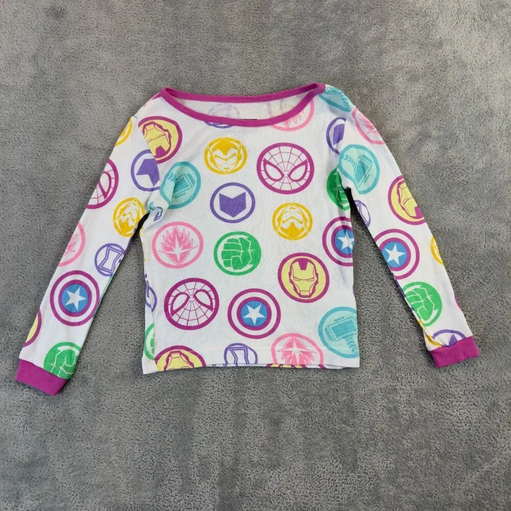 Marvel Pajama Shirt Kids 4T White Toddler Spiderman Iron Man Captain America Top